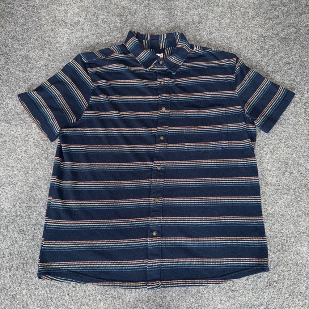 Goodfellow Mens Large Button Down Shirt Navy Blue Striped Knit Casual Button Up
